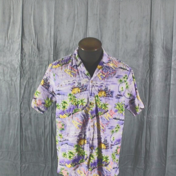 Vintage Hawaiian Shirt - Hut and Hula Pattern by Rainbow Hawaii - Men's Large - Picture 6 of 10